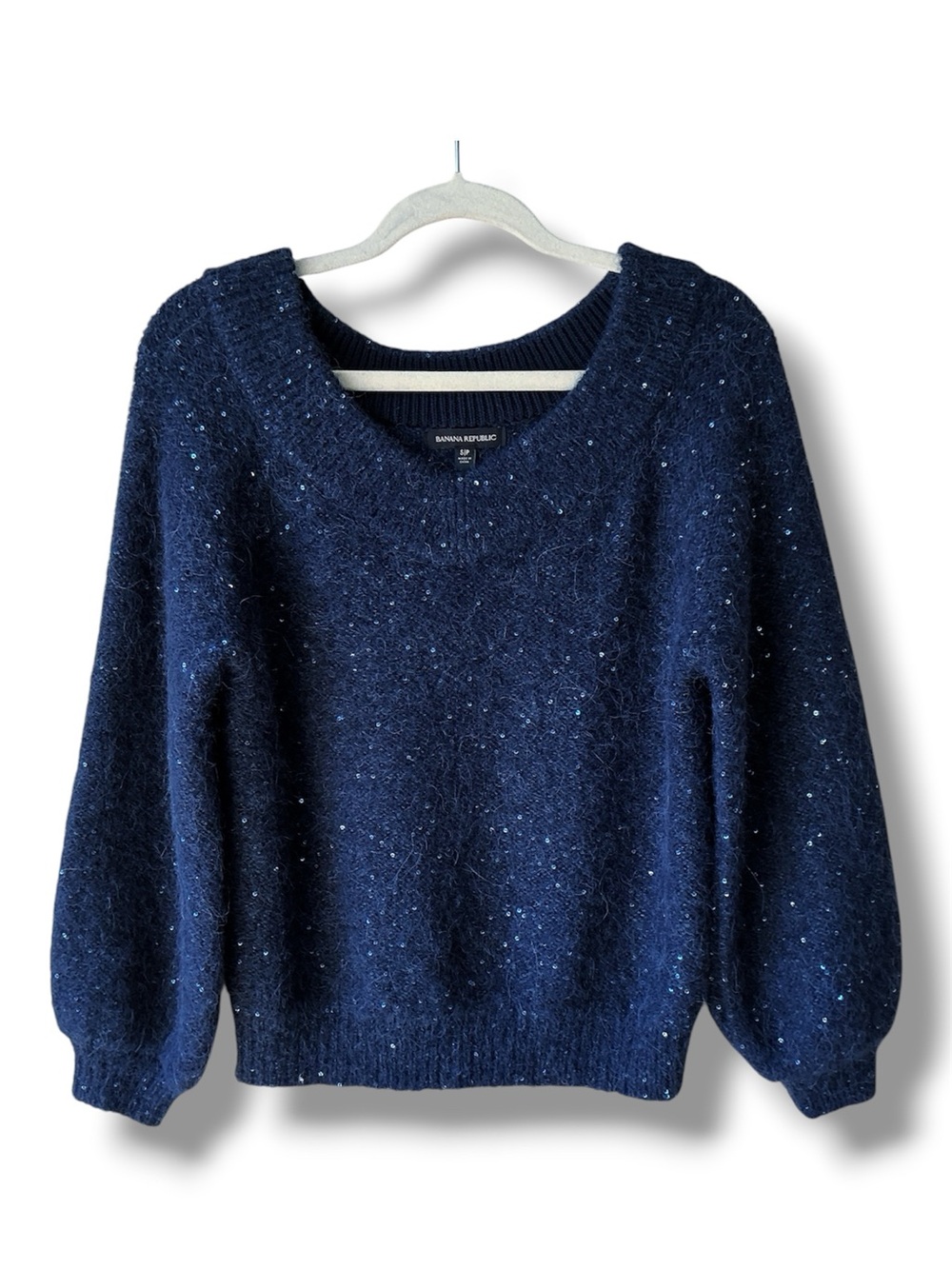 Banana Republic Sequin Wide V-Neck Sweater in Dark Blue Size S NWT